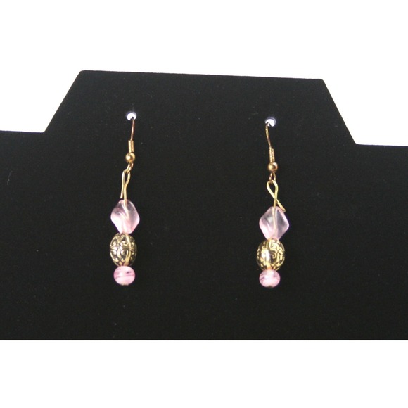 Jewelry - Pink Beaded Dangle Earrings Gold Tone Filigree Boho Drop Earrings 1.5 Inch
